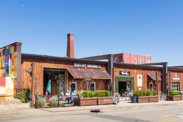 Specialty shops in downtown with outside sidewalk in Rock Hill