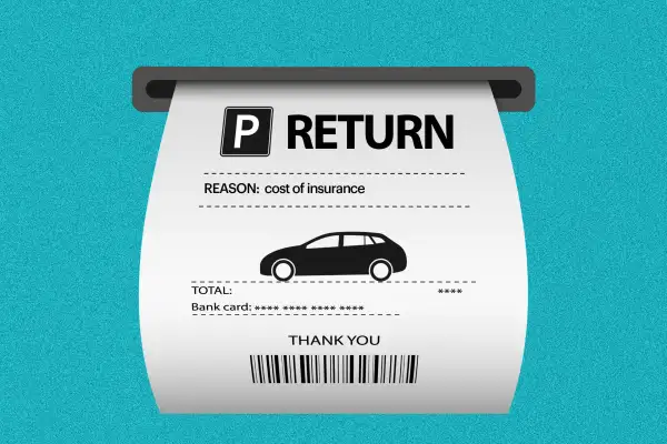 A receipt for a car return due to high insurance cost