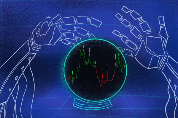 Illustration of an AI predicting the financial future of the stock market