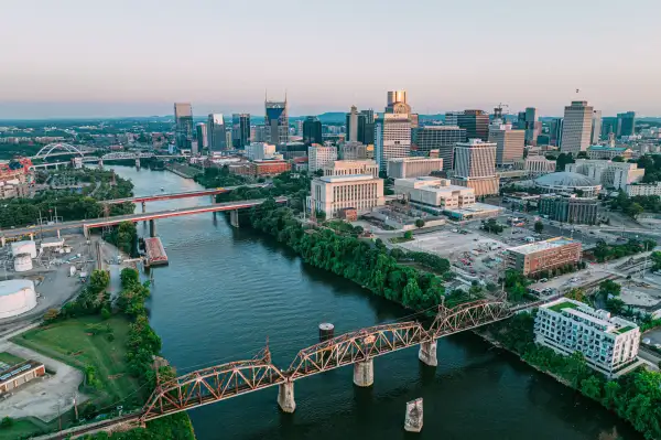 Aerial Point of View facing South of Music City, Downtown Nashville, Tennessee