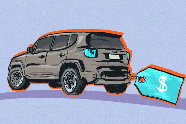 An illustrated car with a big price tag