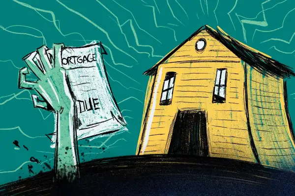 An illustration of a scared house facing a zombie mortgage