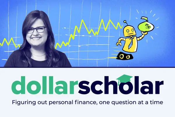 Dollar Scholar banner featuring an AI financial assistant