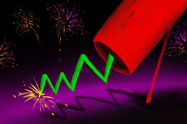 illustration of a firework popping off representing the stock market