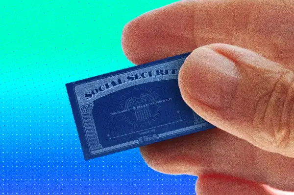 Photo collage of a hand holding a very small social security card