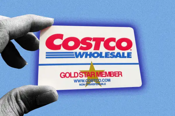 A hand holding a Costco member card