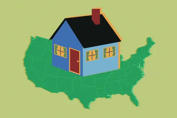 A house illustration on the map of the United States