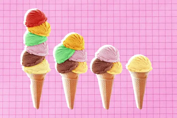 Ice cream cones creating a graph by decreasing in scoops.