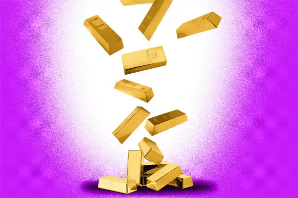 Photo Illustration of multiple gold bars falling on top of each other