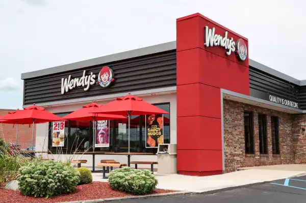 An exterior view of a Wendy's fast food restaurant