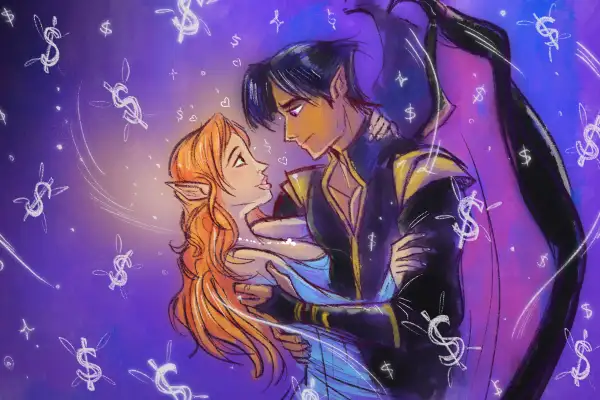 Illustration of ACOTAR fanart depicting a classic romantasy trope