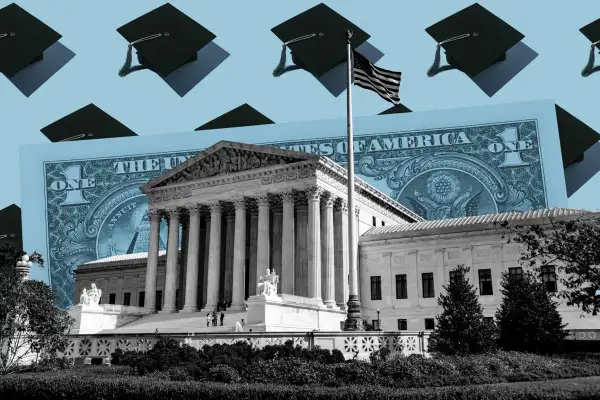 White house with graduation hats graphic