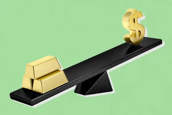 Photo-illustration of a gold bars on a lever