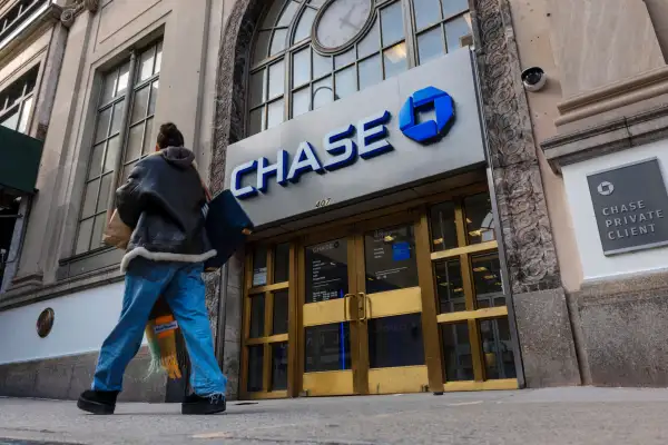 Person walking outside a Chase bank