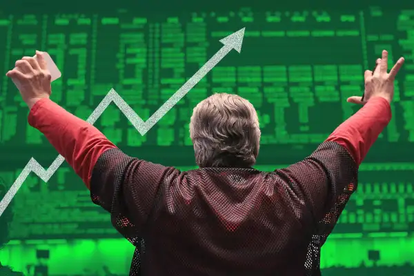 Person celebrates the stock market rise