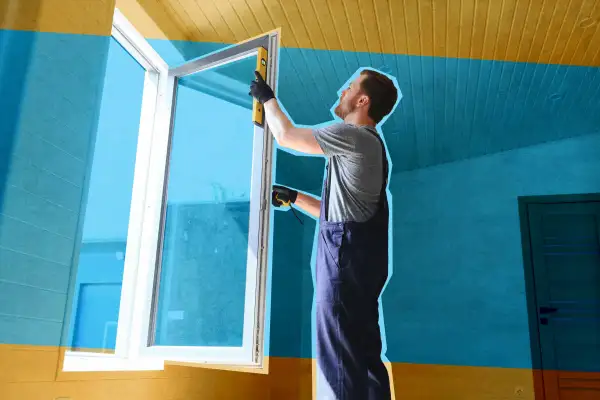 Worker installs new windows in a home