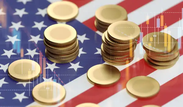 Stack of Coins Sitting on American Flag