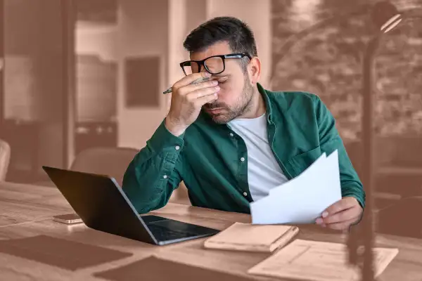 Man looking stressed going over his bills