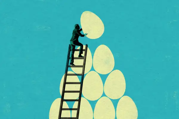 Illustration of a person stacking up some eggs symbolizing retirement