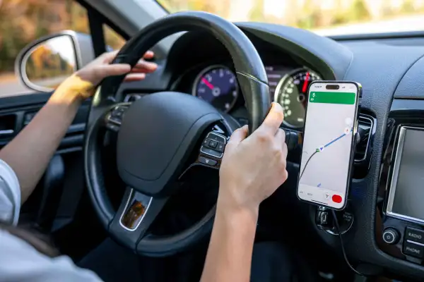 Person using app to monitor child's driving