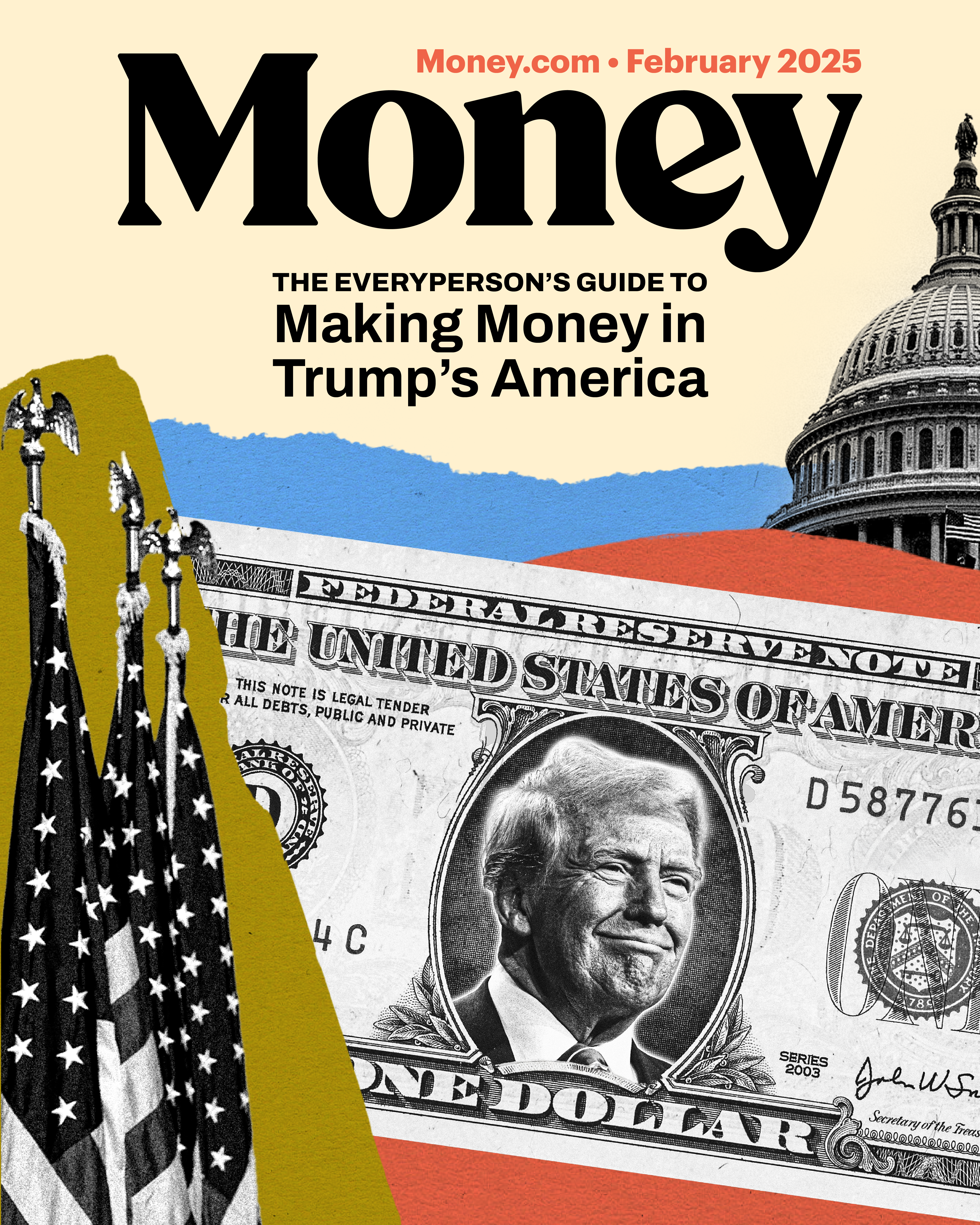 Money Digital Cover for February 2025. The Everyperson's Guide to Making Money in Trump's American