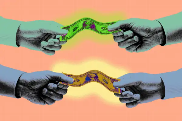 Hands passing money