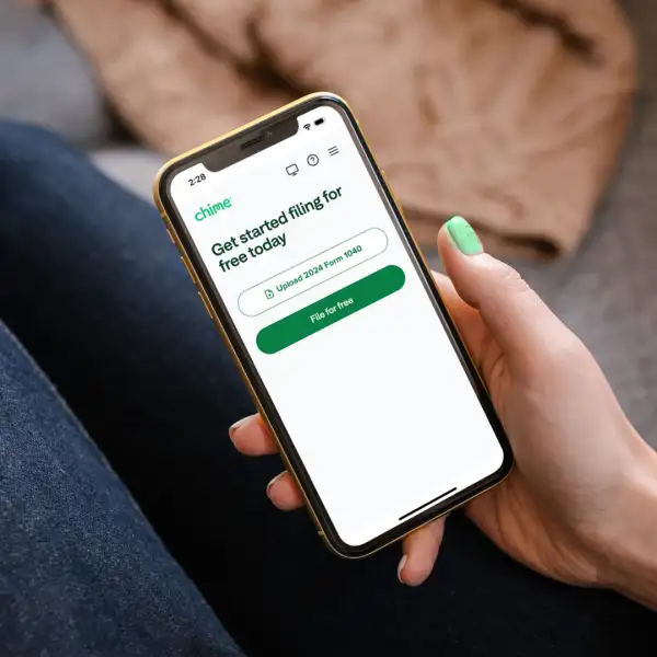 Chime app in hand ready to file taxes and upload 1040 form
