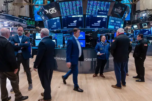 Traders work on the New York Stock Exchange (NYSE) floor on February 24, 2025 in New York City.