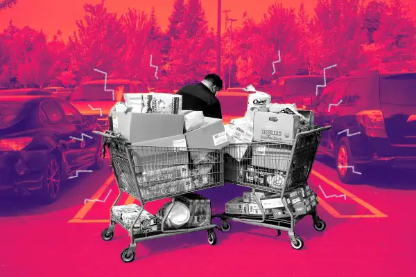 Man stockpiles 2 shopping carts with groceries